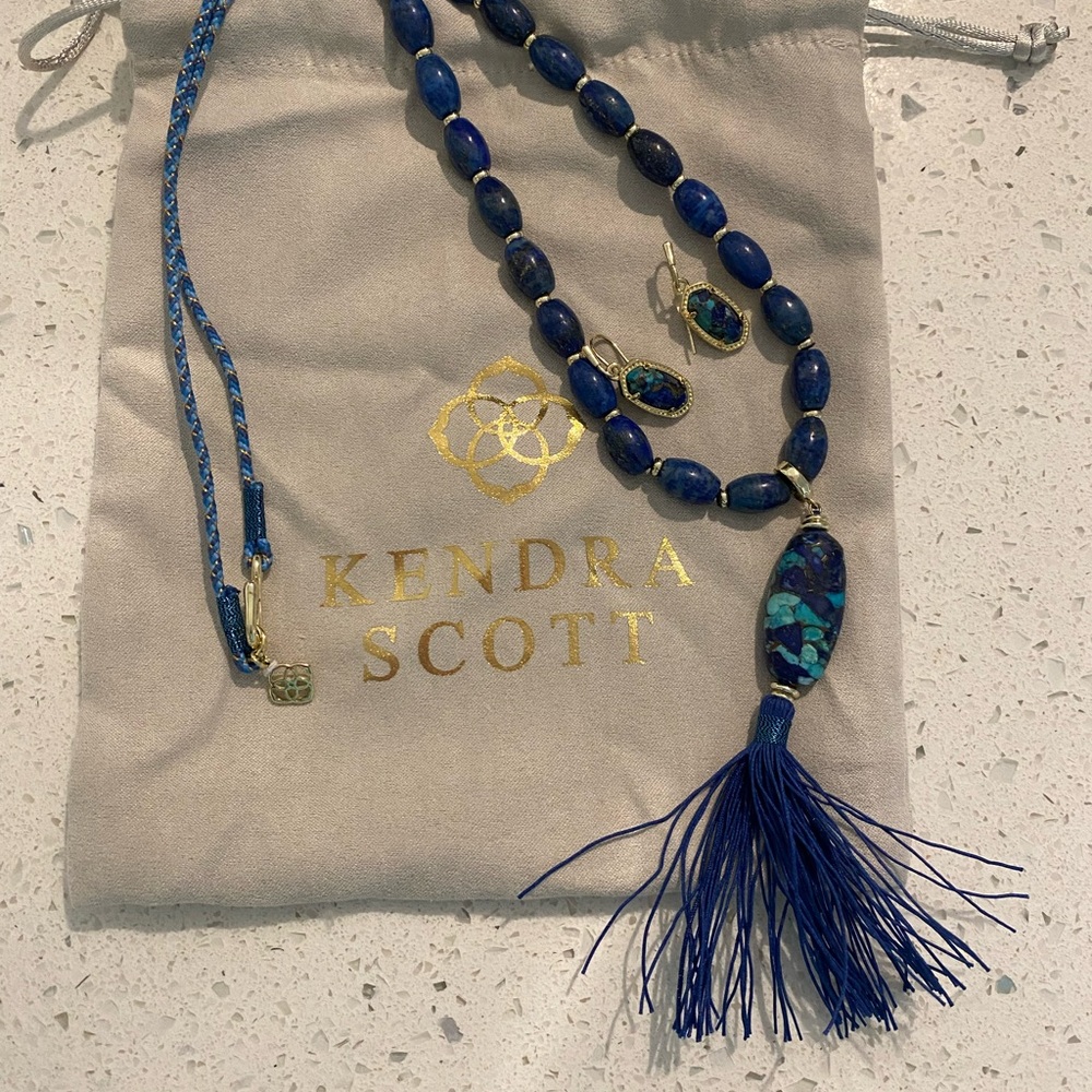 Kendra Scott Navy Beaded Necklace and Earring Set